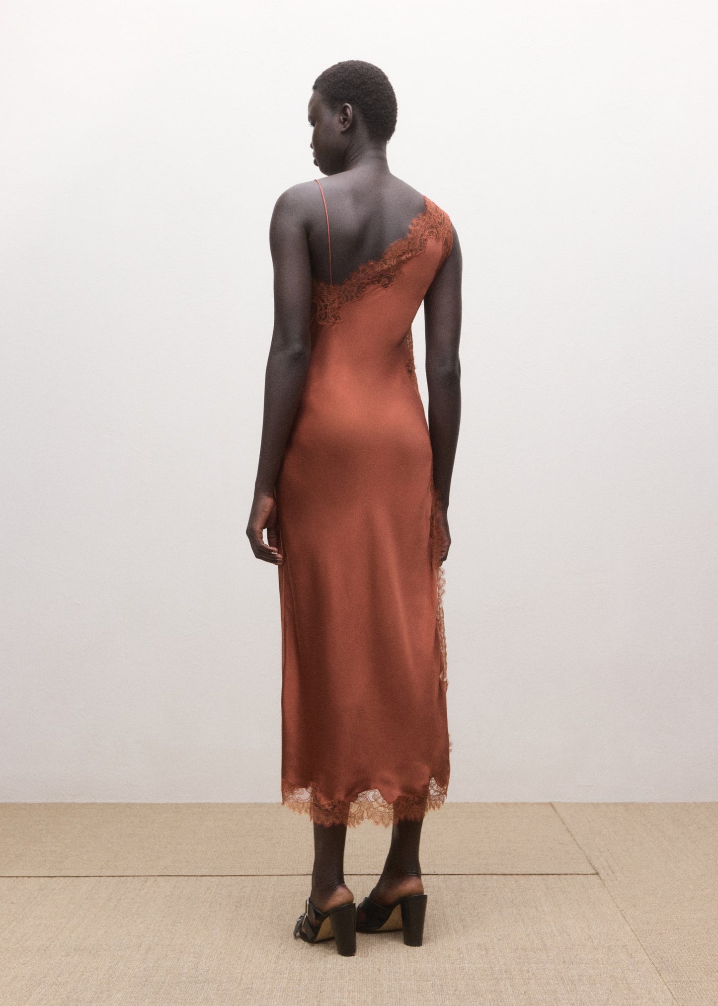 Asymmetric satin lace dress
