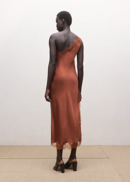 Asymmetric satin lace dress
