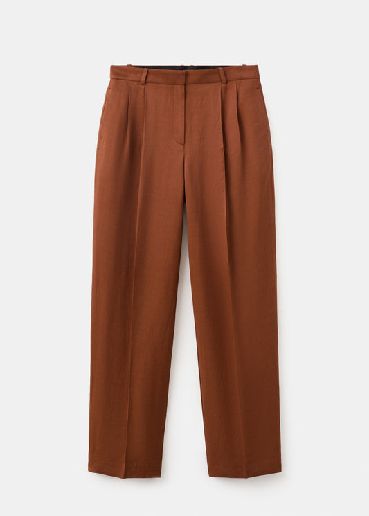 Linen-blend pleated trousers