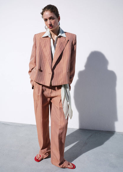Striped linen suit trousers