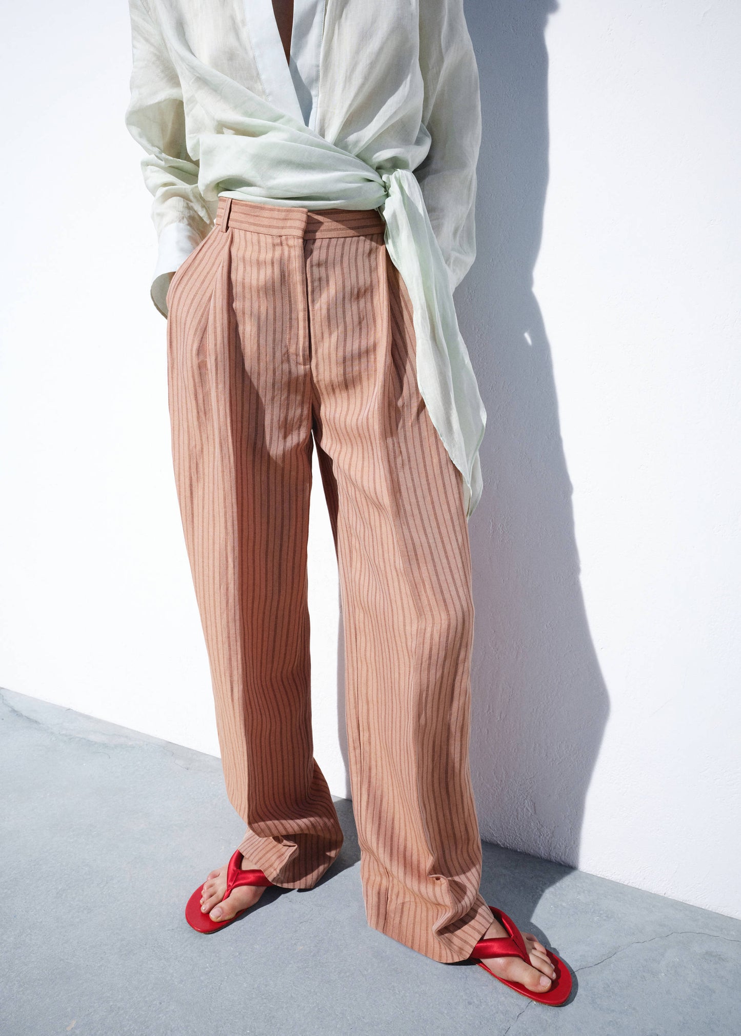 Striped linen suit trousers