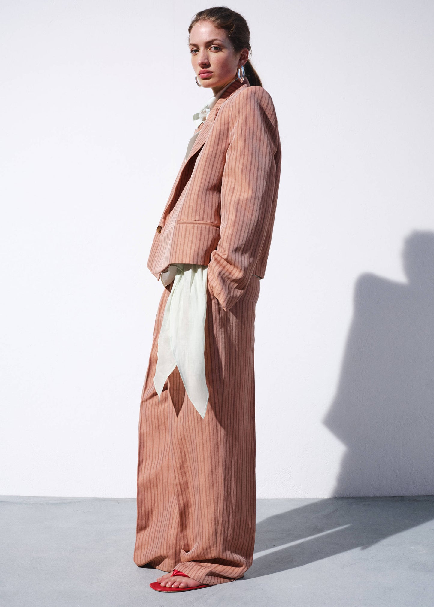Striped linen suit trousers
