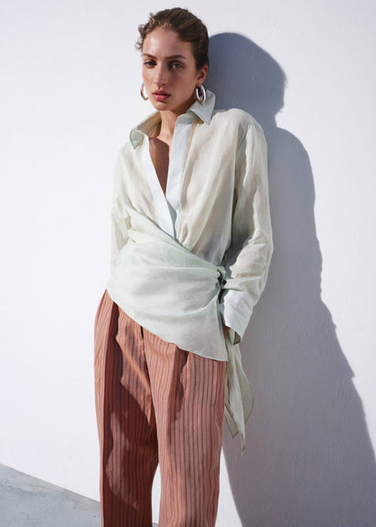 Striped linen suit trousers