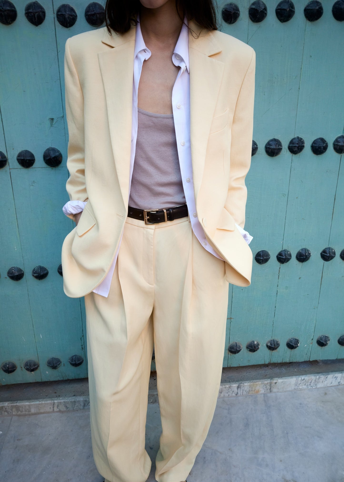 Straight linen-blend trousers