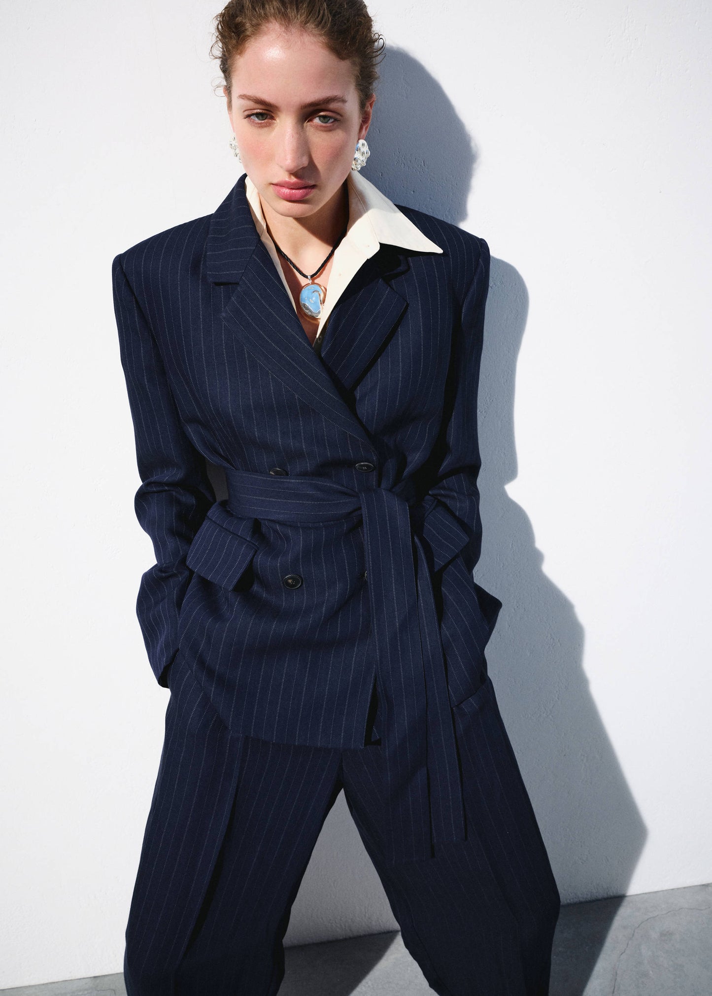 Pinstripe suit trousers
