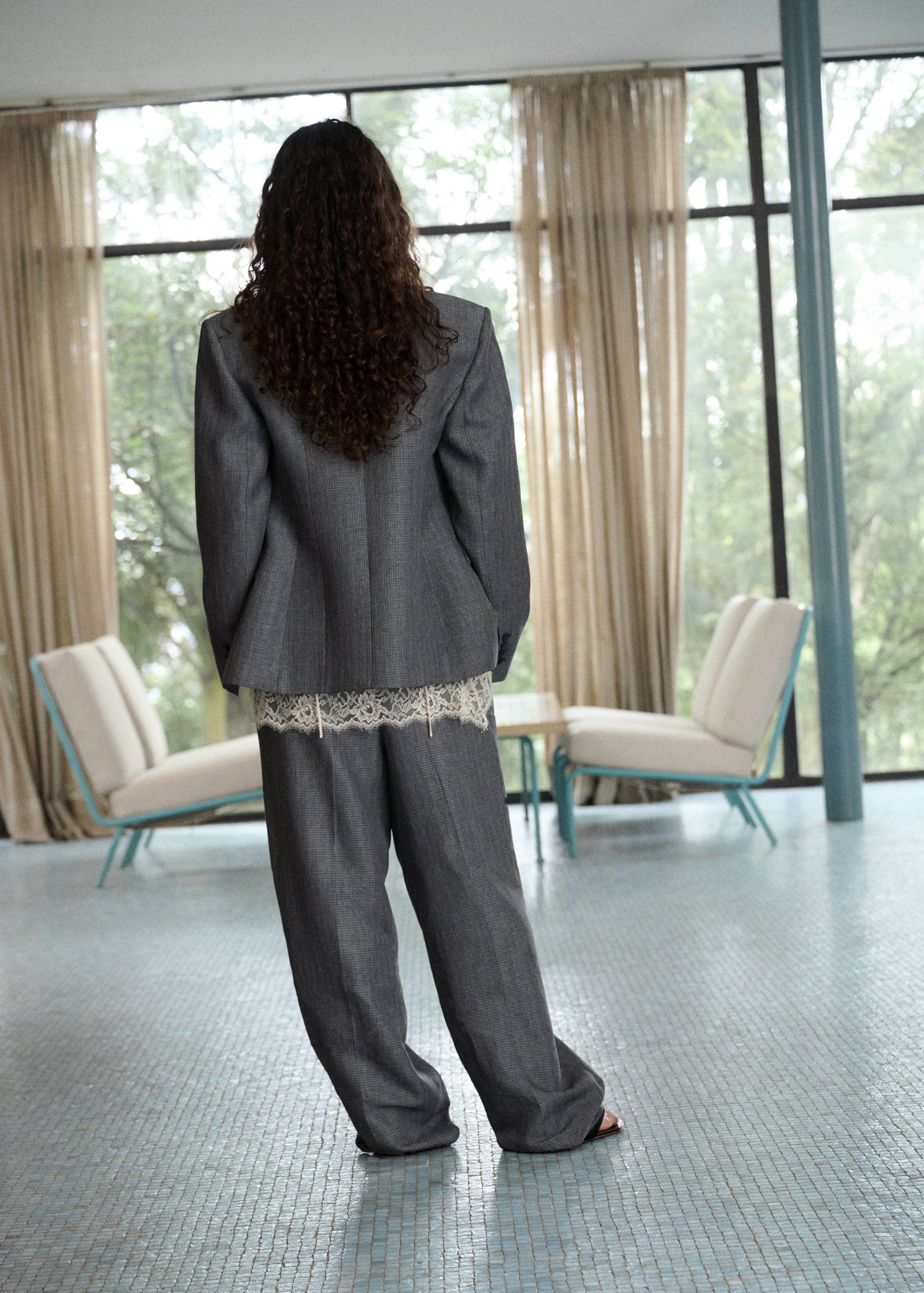 Straight-fit linen-blend suit trousers