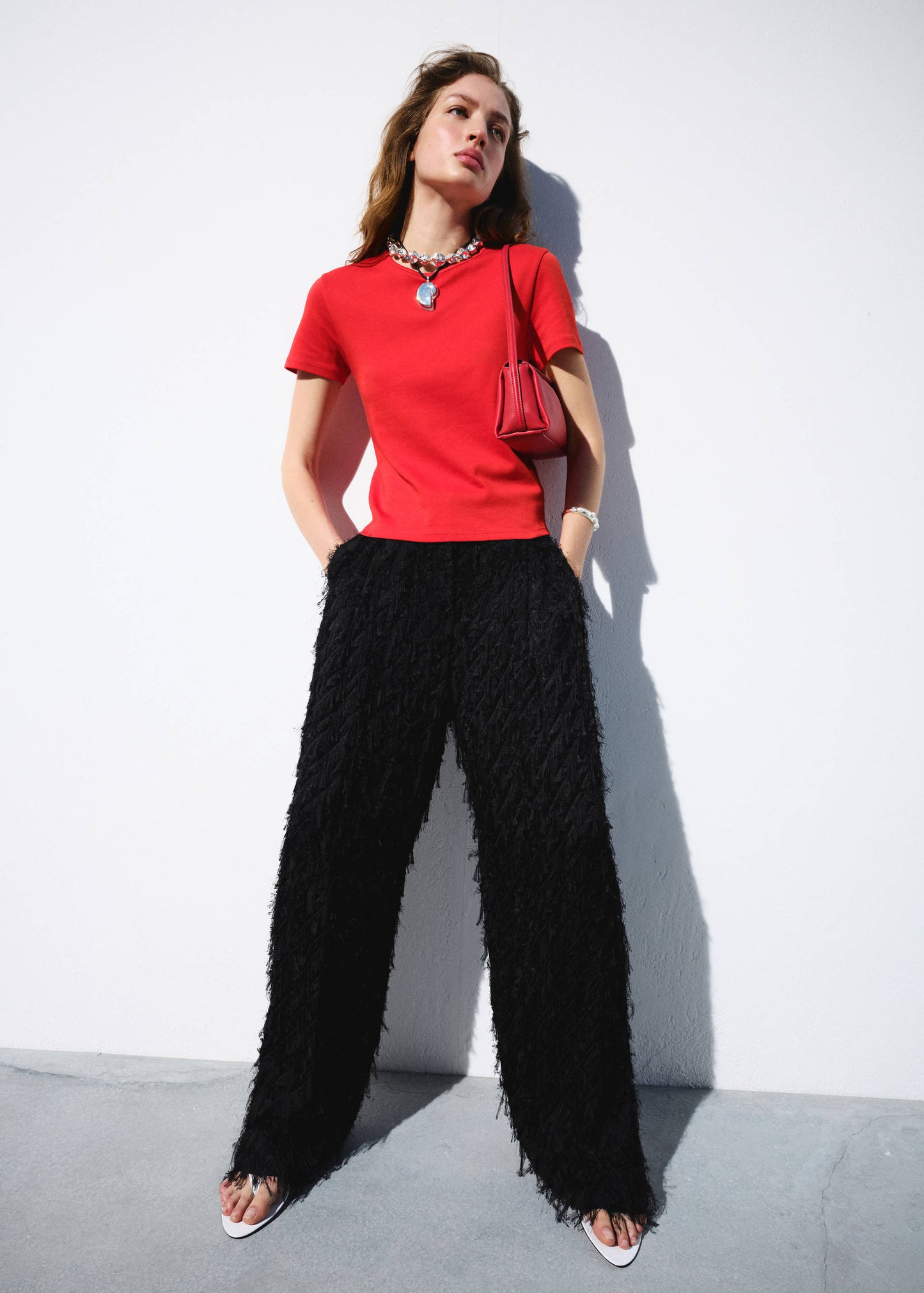Straight-leg textured yarn trousers
