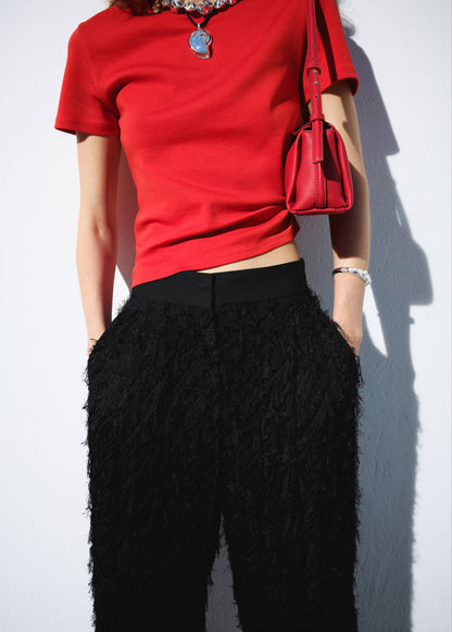 Straight-leg textured yarn trousers