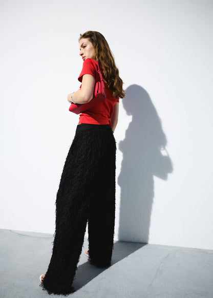 Straight-leg textured yarn trousers