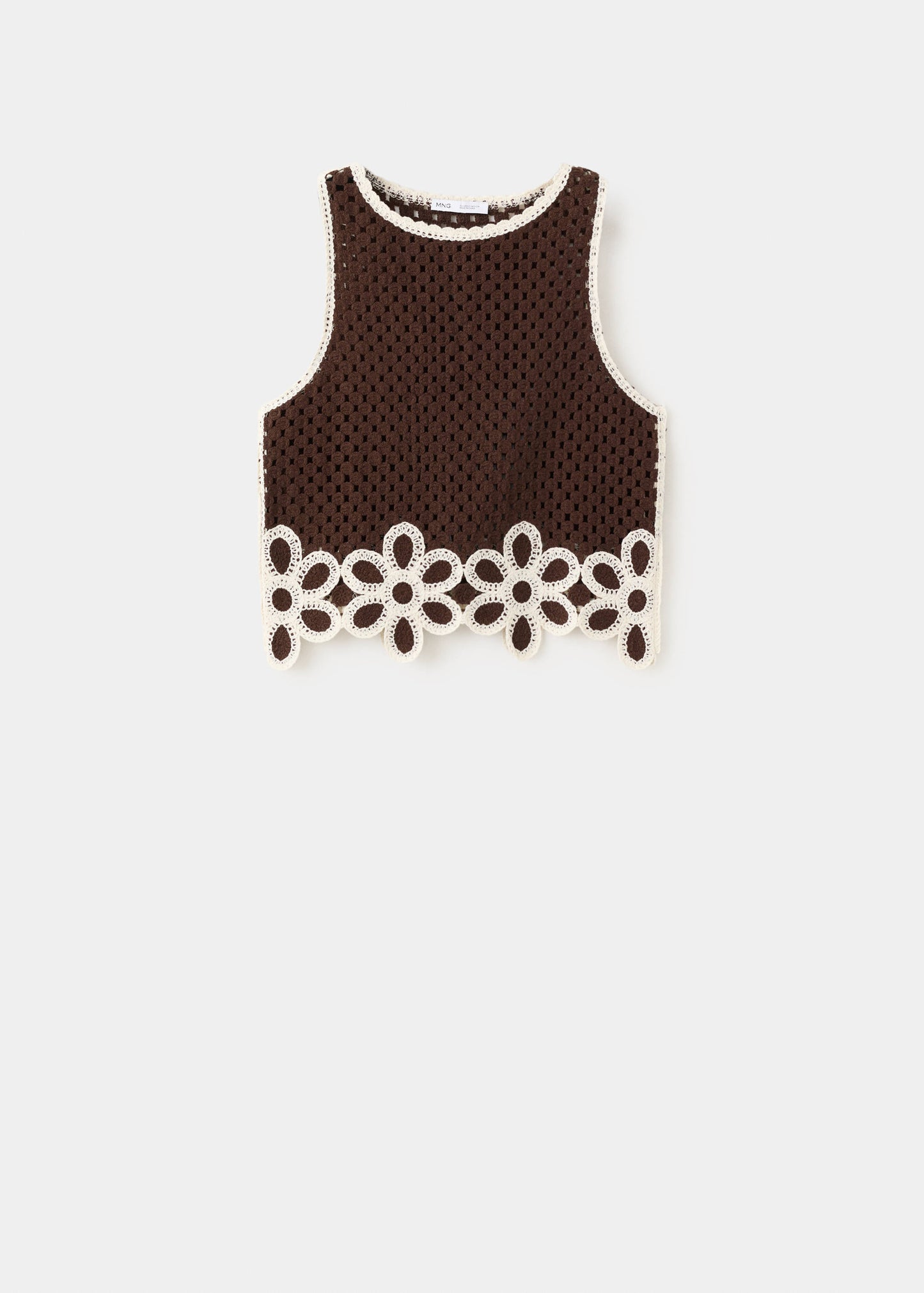 Floral-embroidered crochet top