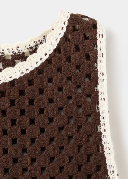 Floral-embroidered crochet top