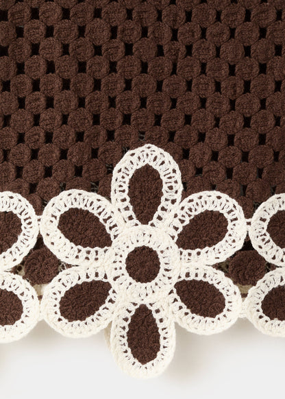 Floral-embroidered crochet top