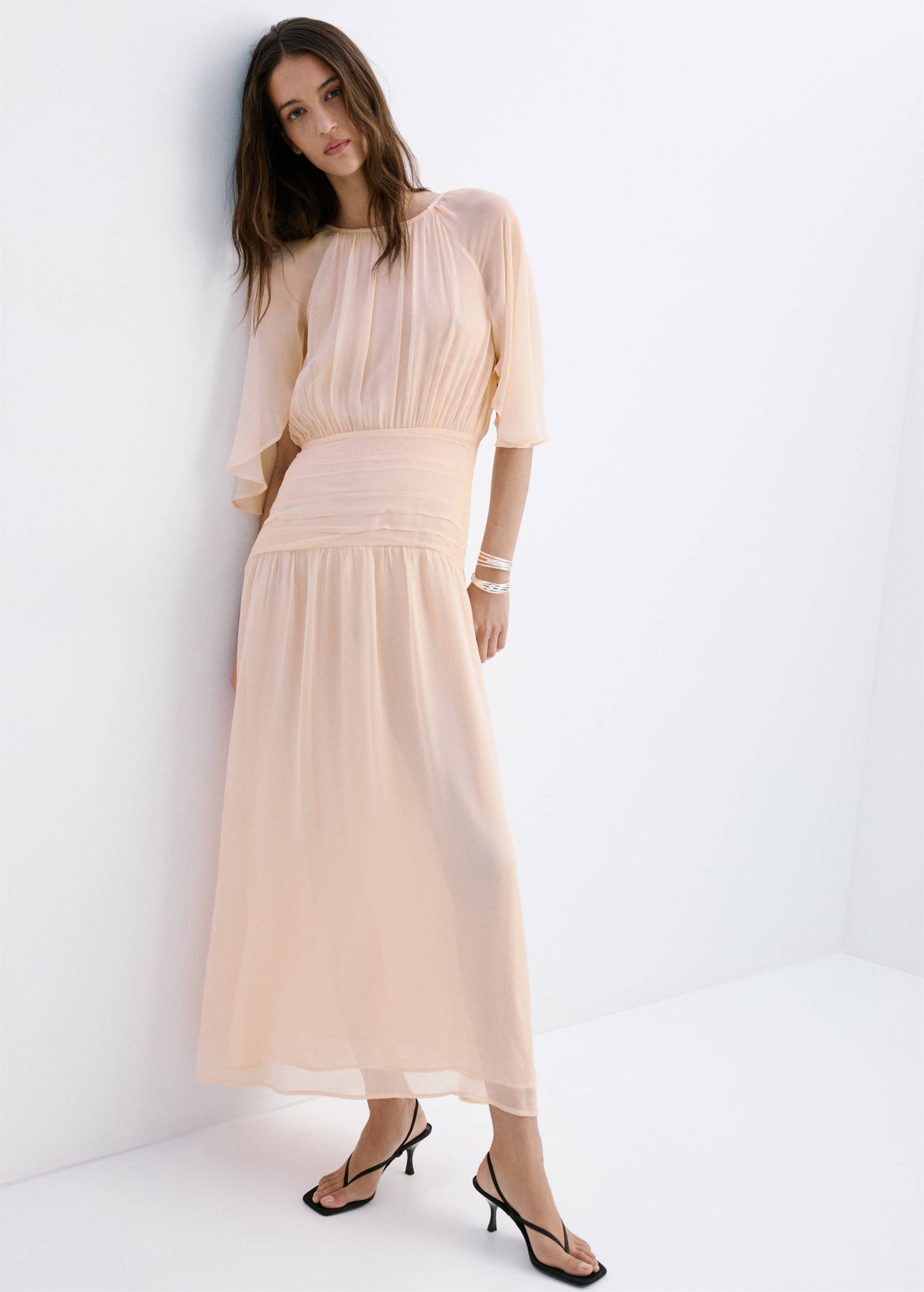 Combined-fabric long dress