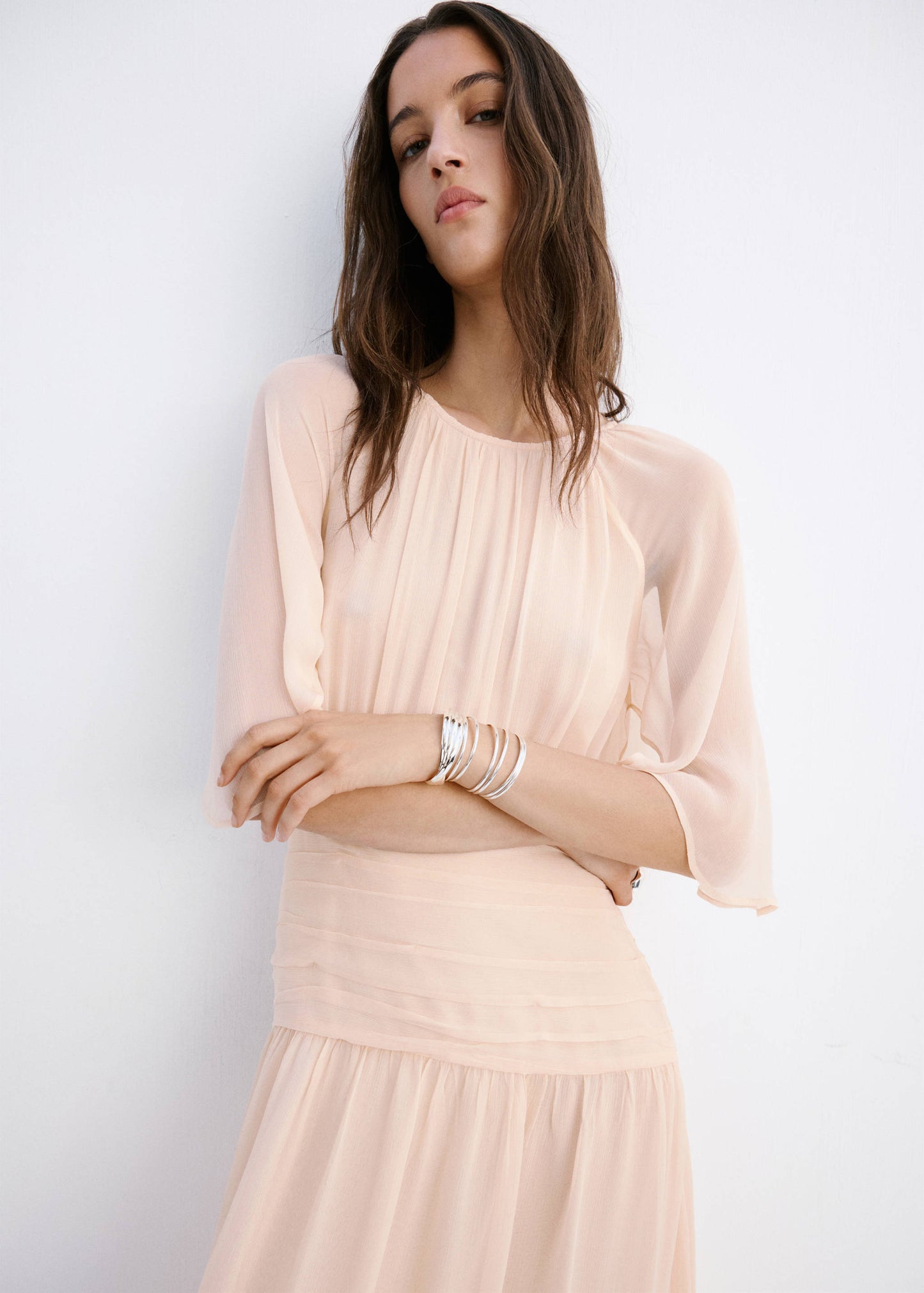 Combined-fabric long dress