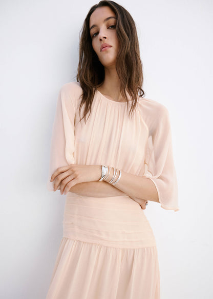 Combined-fabric long dress
