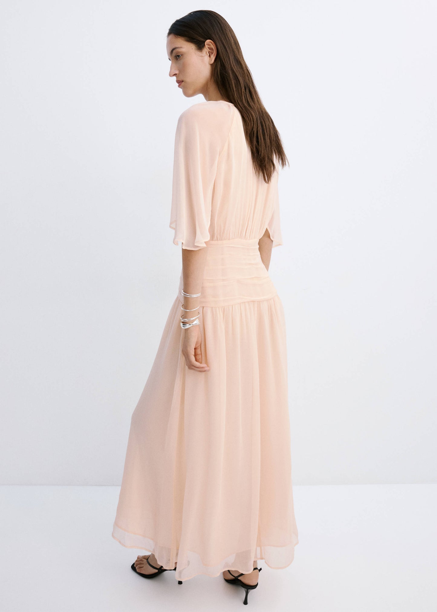 Combined-fabric long dress