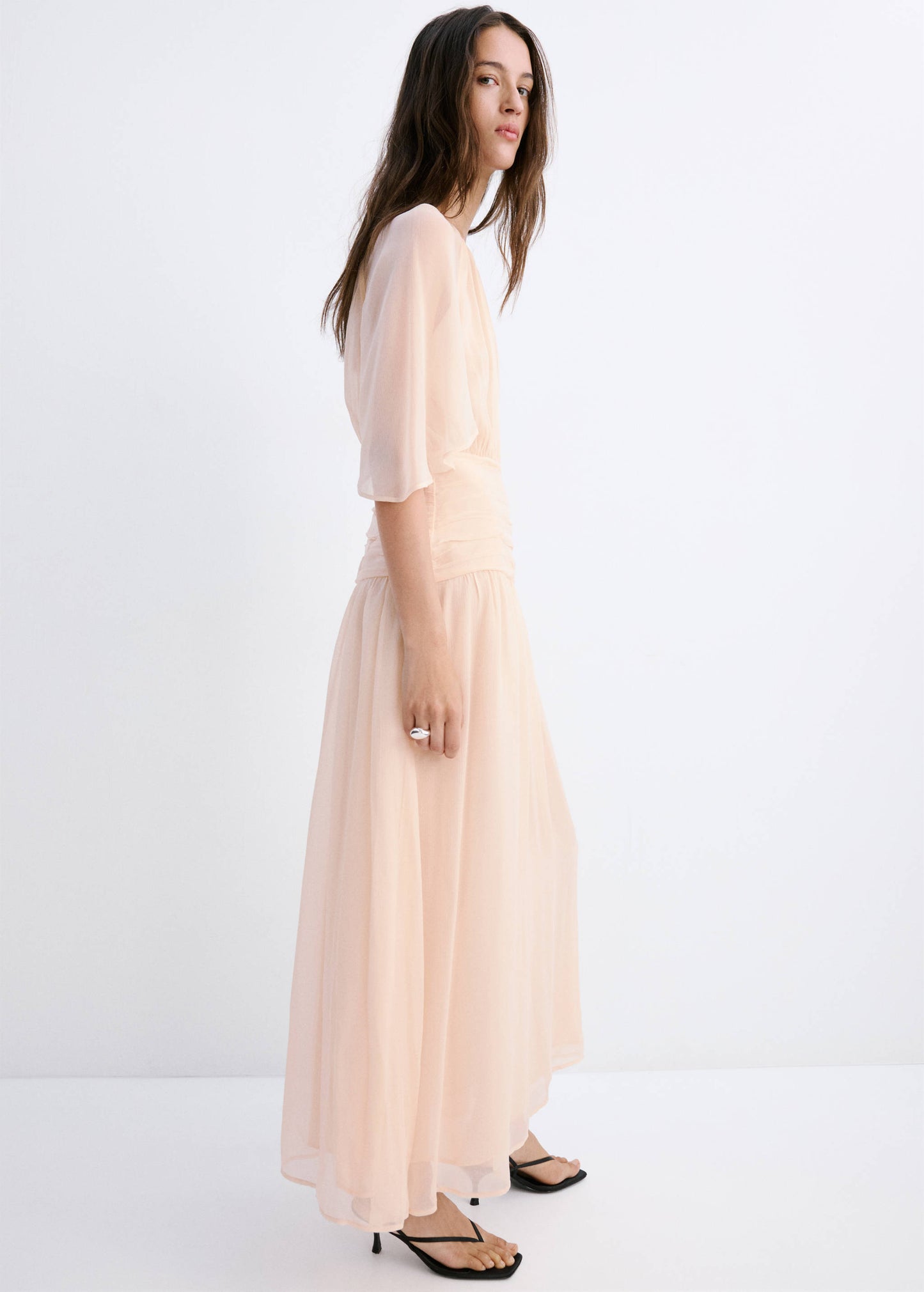 Combined-fabric long dress