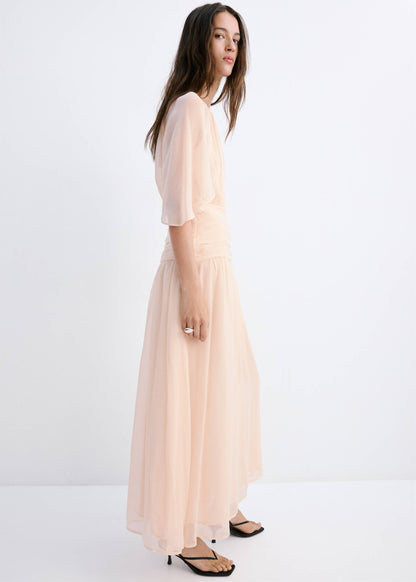 Combined-fabric long dress