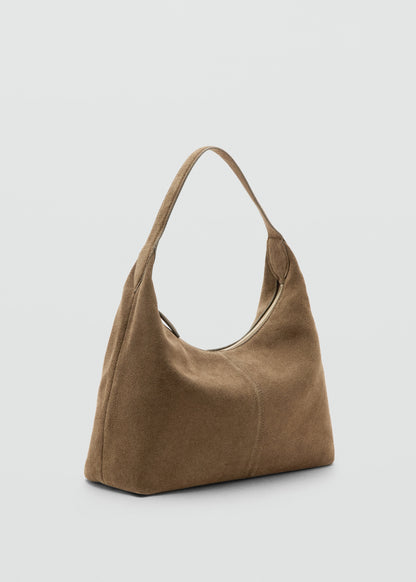 Suede shoulder bag with stitching
