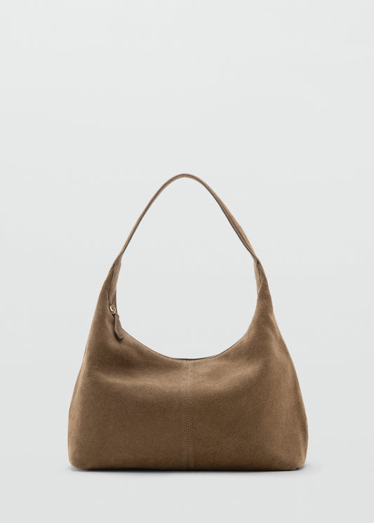 Suede shoulder bag with stitching
