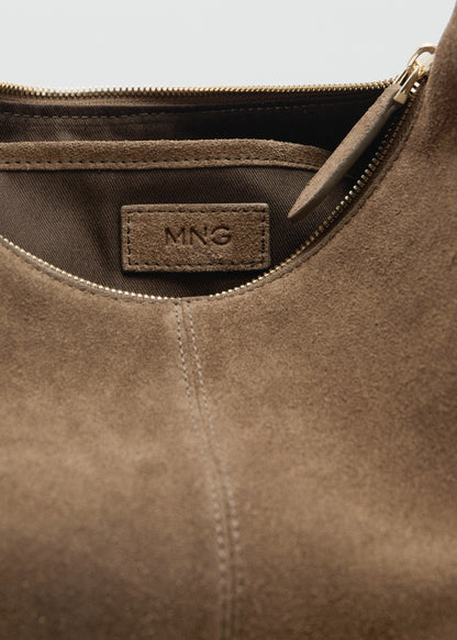 Suede shoulder bag with stitching