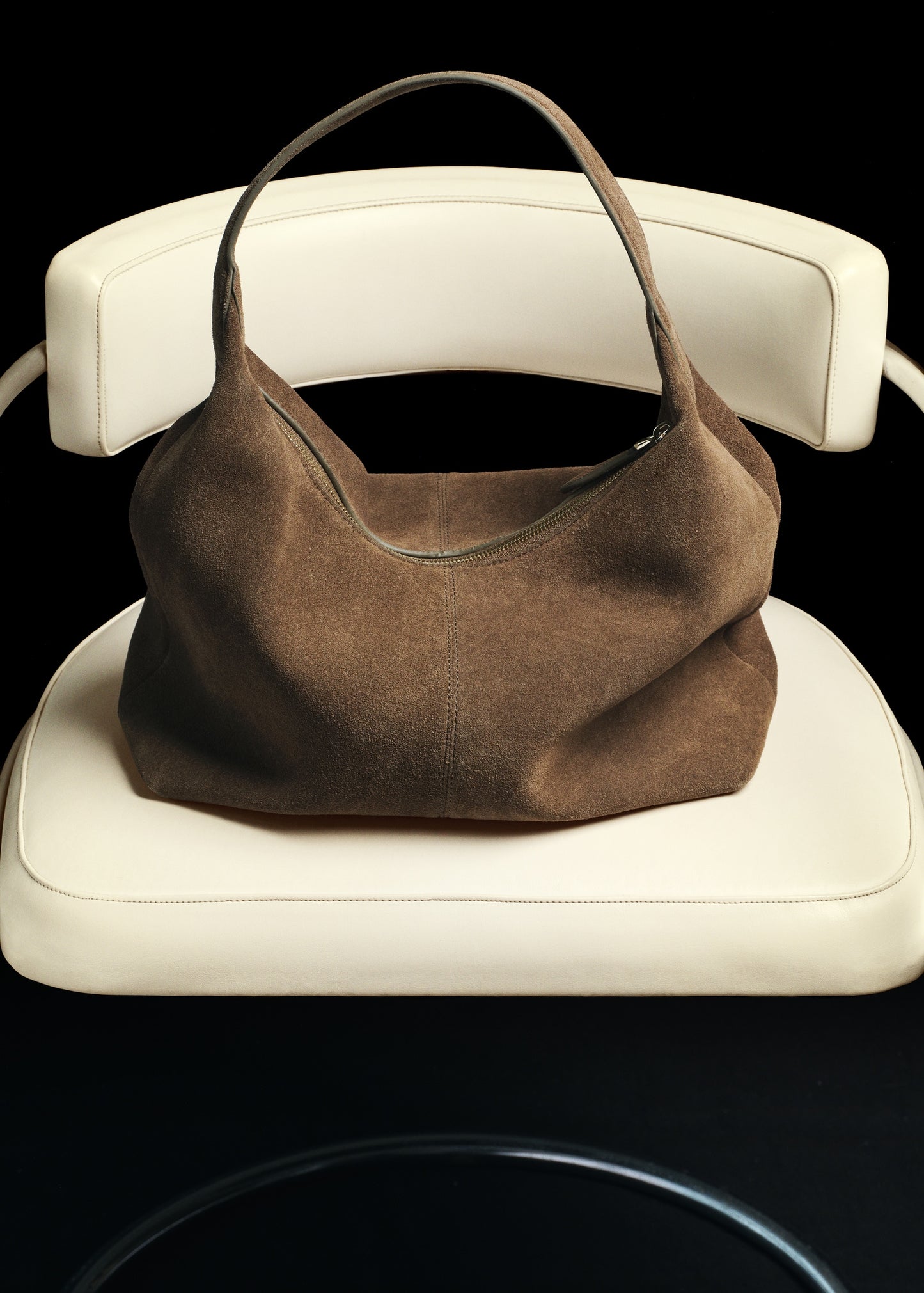 Suede shoulder bag with stitching