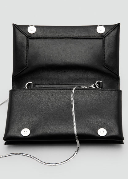 Leather shoulder bag with chain