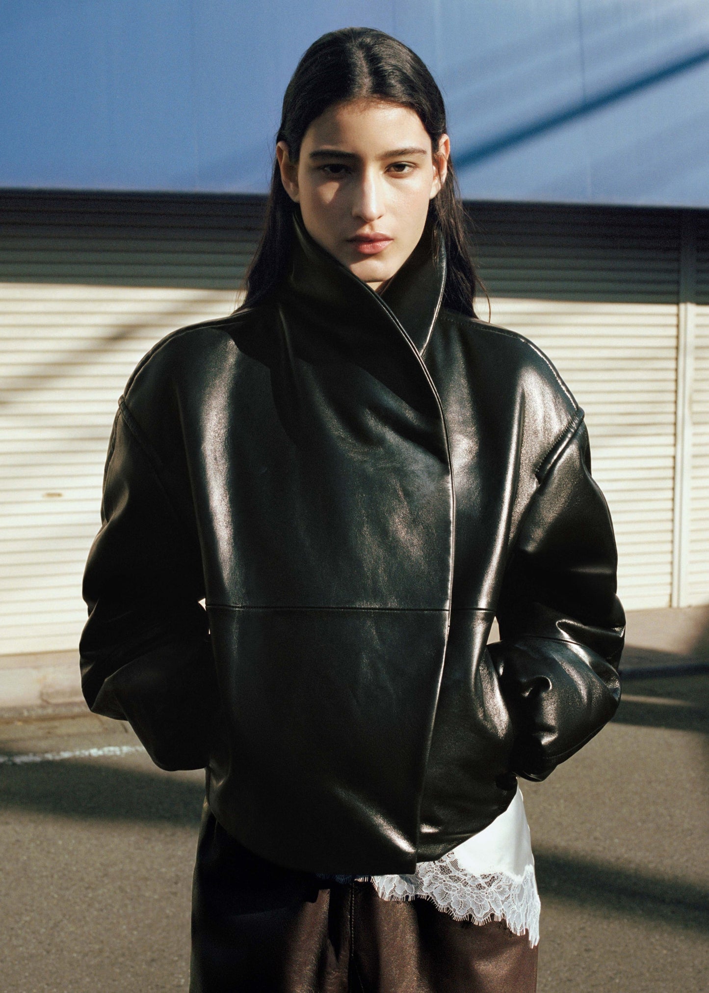 Oversized 100% leather bomber jacket