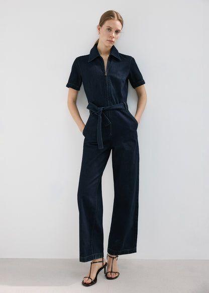 Belt denim jumpsuit