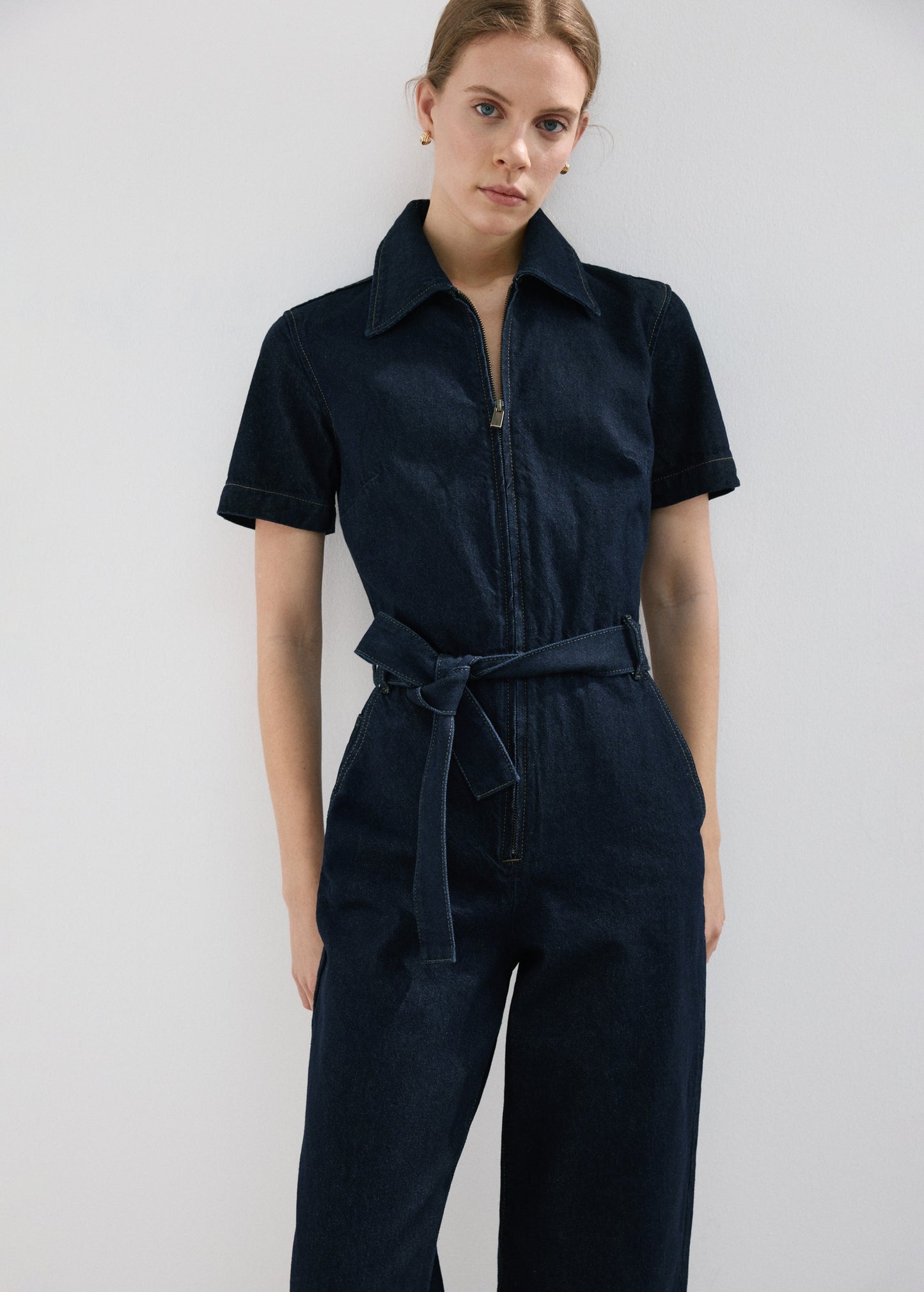 Belt denim jumpsuit