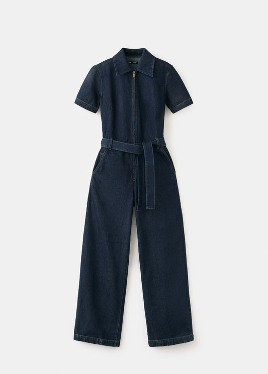 Belt denim jumpsuit