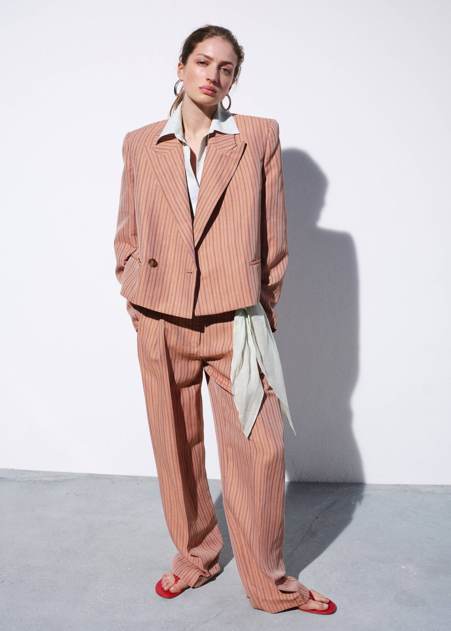 Linen cropped striped blazer