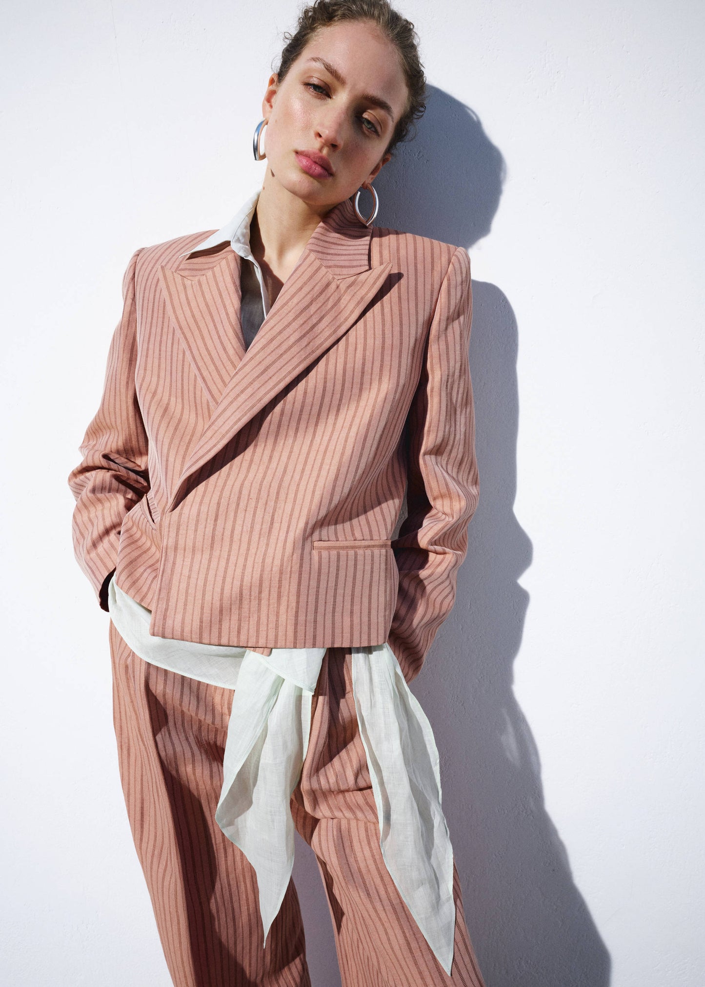 Linen cropped striped blazer