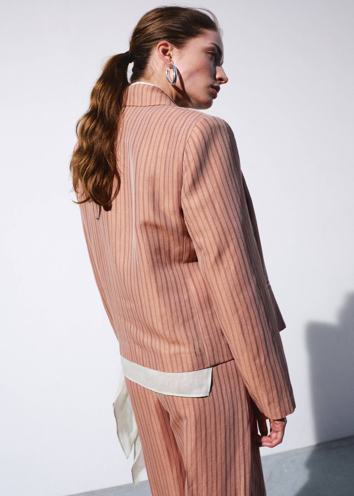 Linen cropped striped blazer