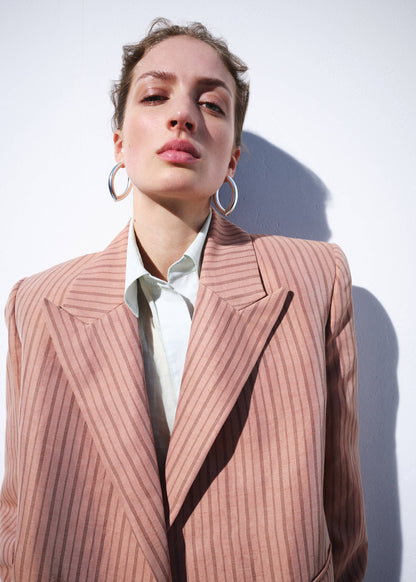 Linen cropped striped blazer