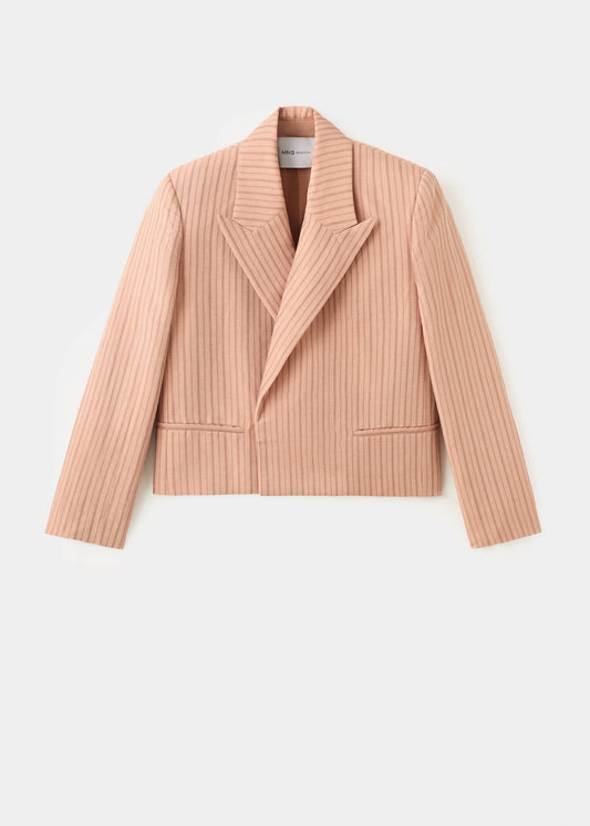Linen cropped striped blazer