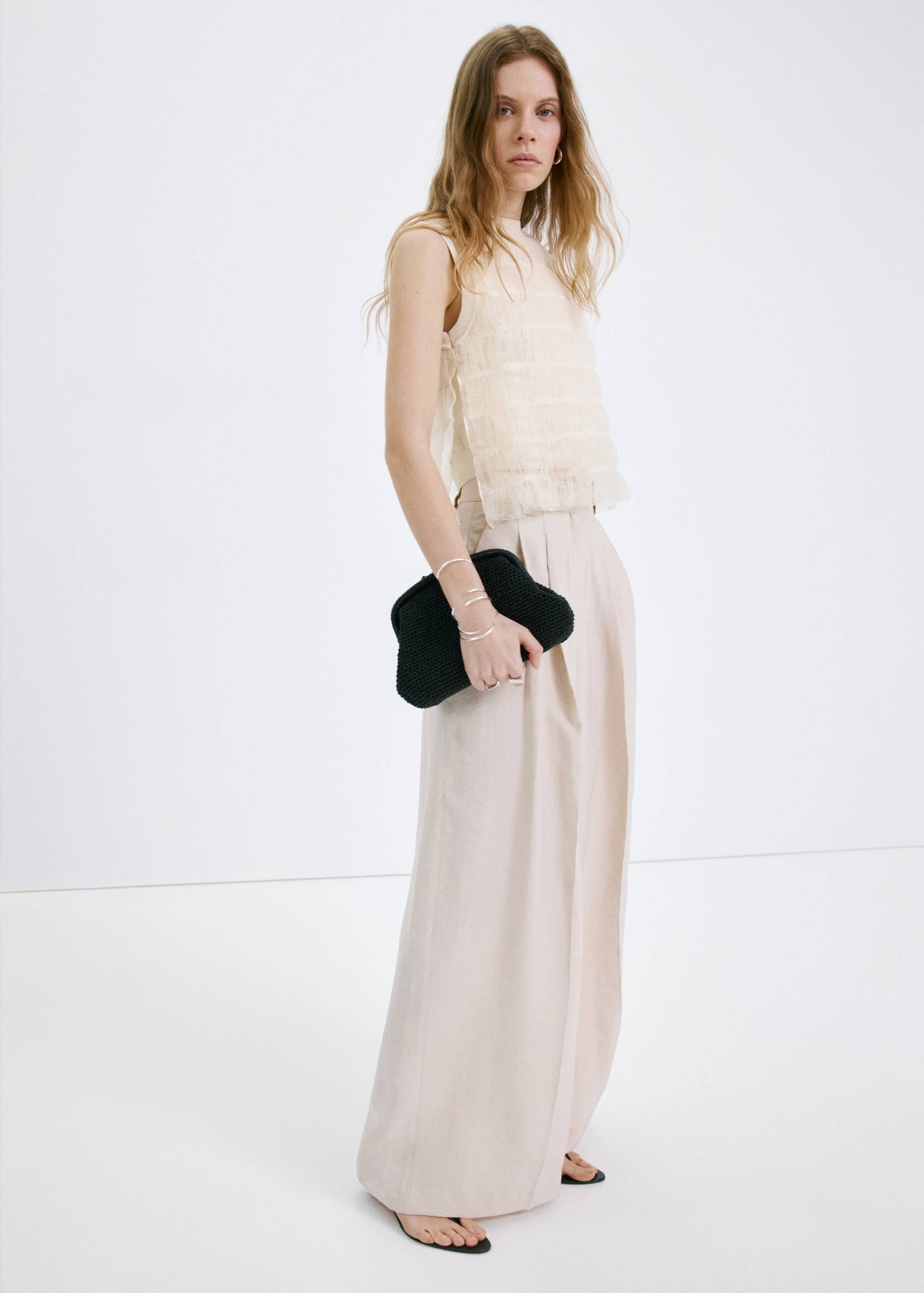 Ruched mixed fabric top