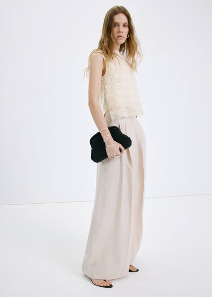 Ruched mixed fabric top