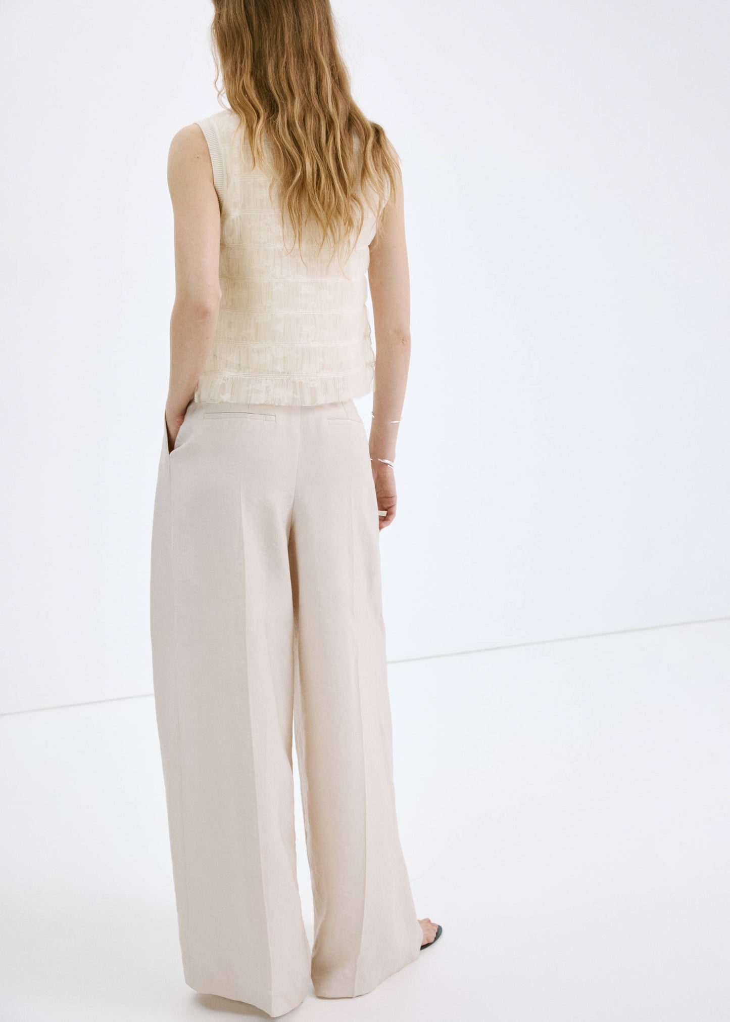 Ruched mixed fabric top