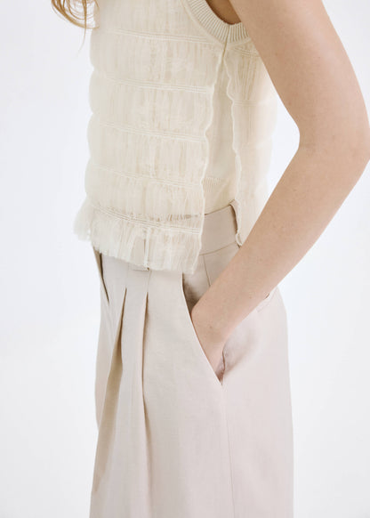 Ruched mixed fabric top