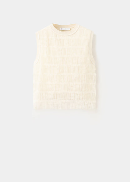 Ruched mixed fabric top