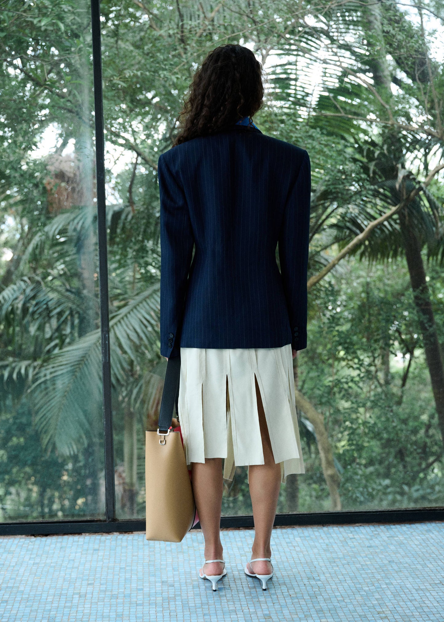 Pinstripe belted blazer