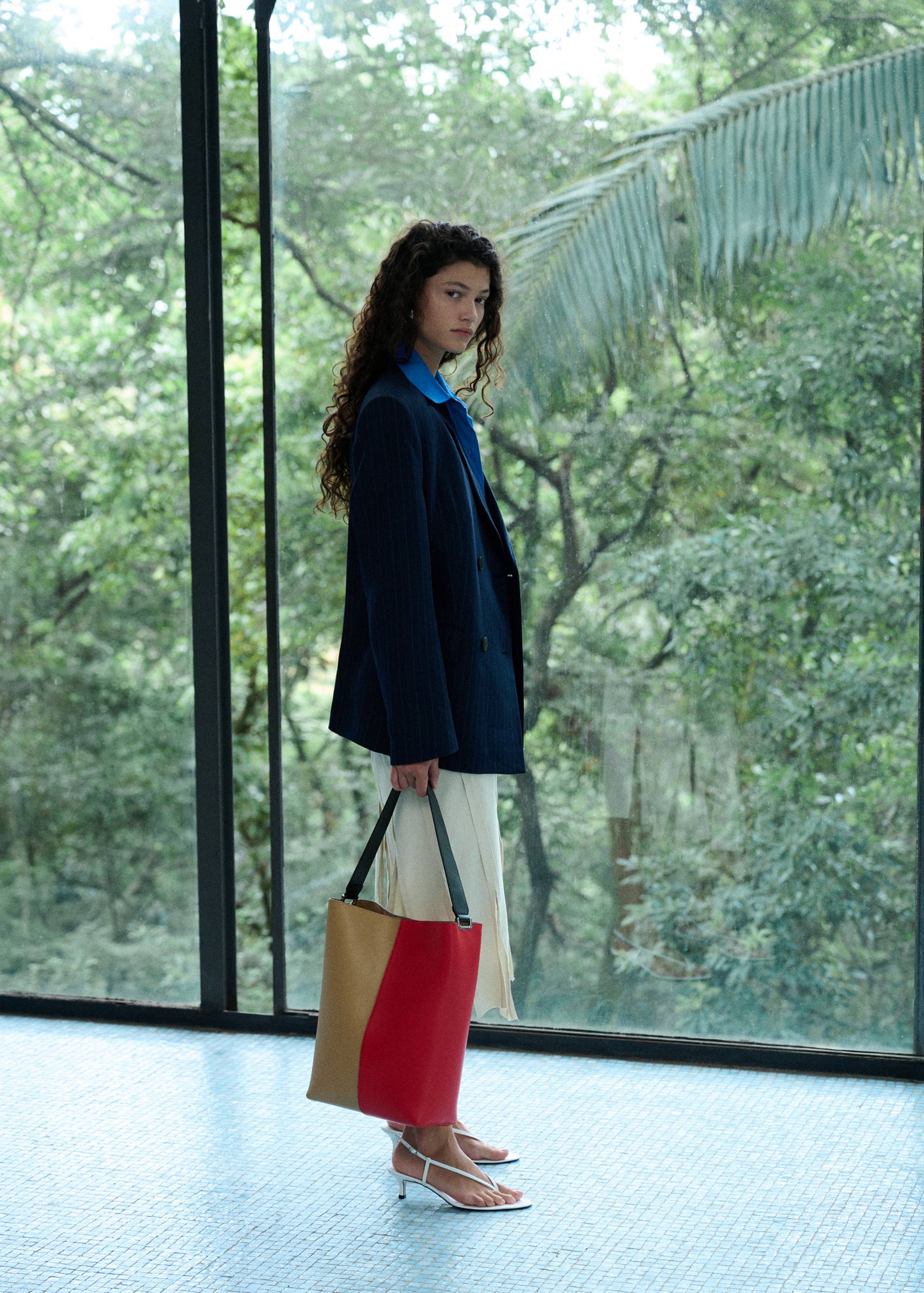 Pinstripe belted blazer
