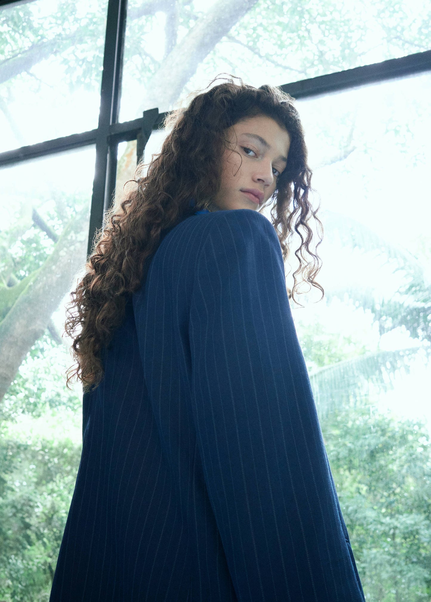 Pinstripe belted blazer