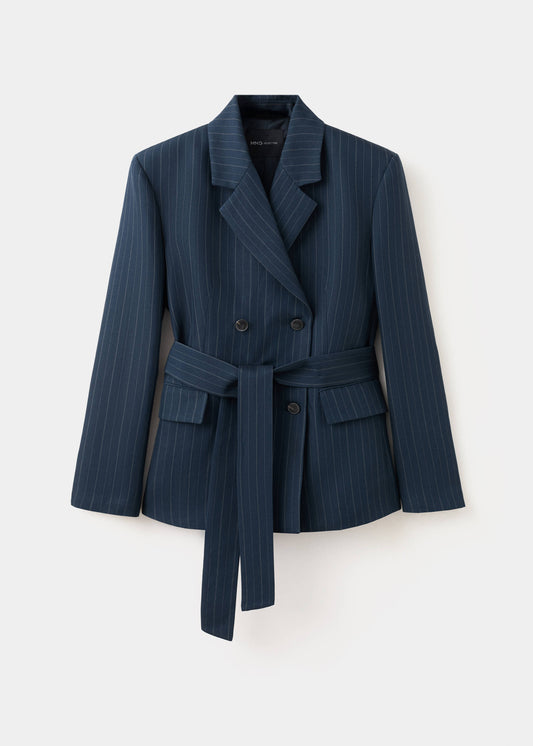 Pinstripe belted blazer