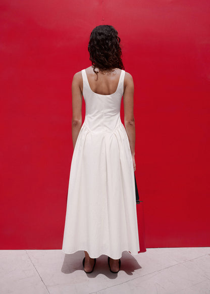 Midi A-line dress with ruching