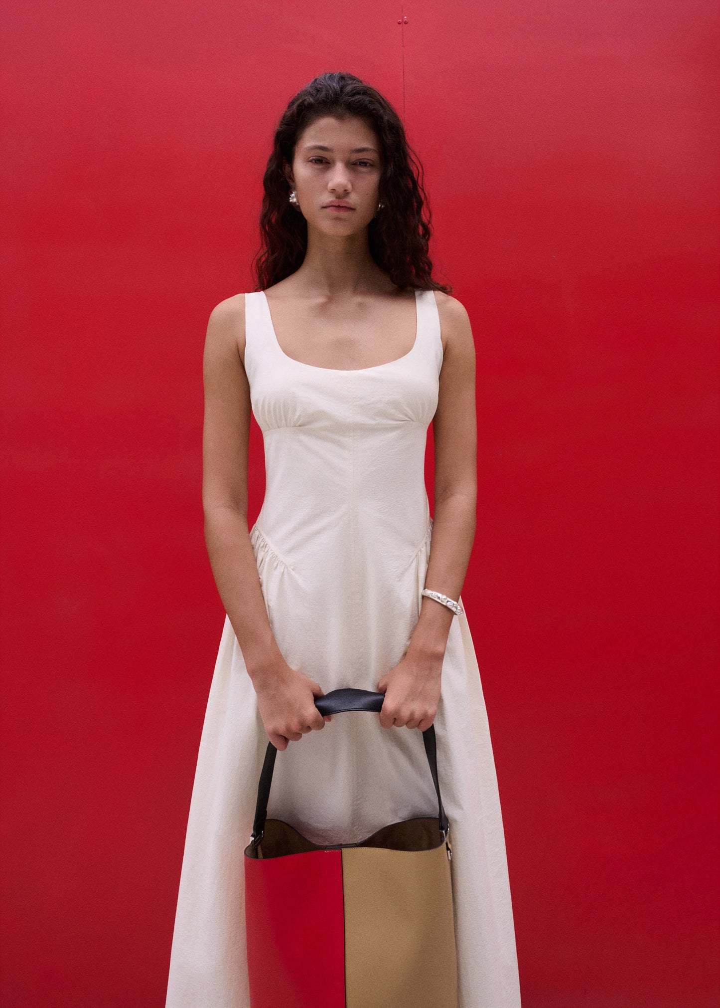 Midi A-line dress with ruching