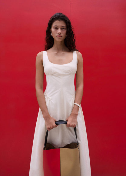 Midi A-line dress with ruching
