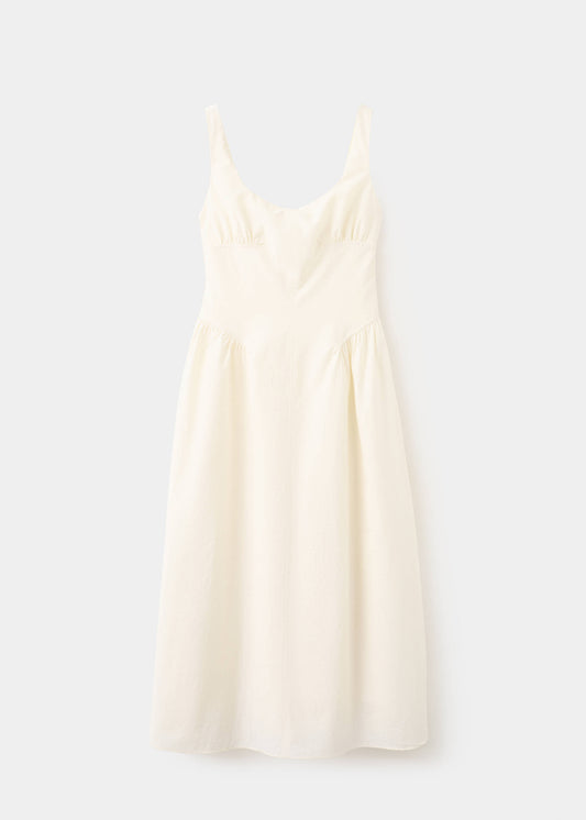 Midi A-line dress with ruching