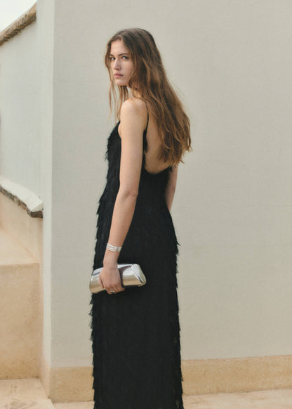 Long dress with frayed finishes